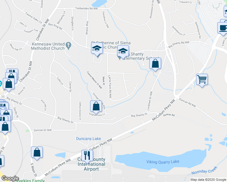 map of restaurants, bars, coffee shops, grocery stores, and more near 1682 Harvest Hill Ln in Kennesaw