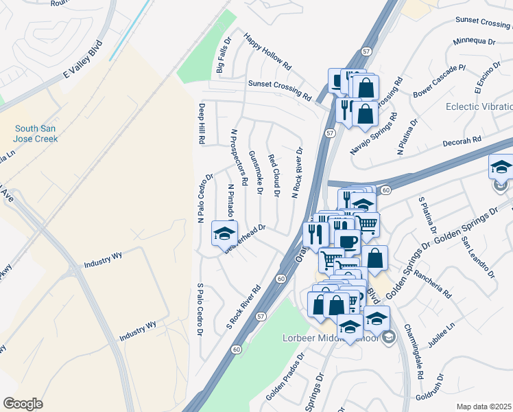 map of restaurants, bars, coffee shops, grocery stores, and more near 137 Gunsmoke Drive in Diamond Bar