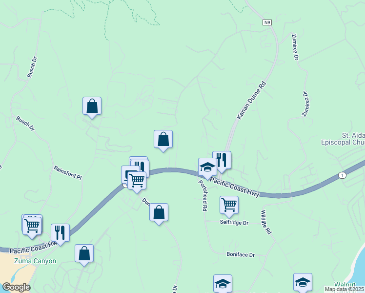 map of restaurants, bars, coffee shops, grocery stores, and more near 29053 California 1 in Malibu