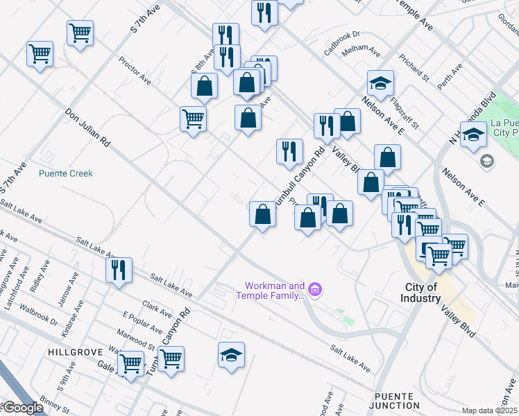 map of restaurants, bars, coffee shops, grocery stores, and more near 333 Turnbull Canyon Road in City of Industry