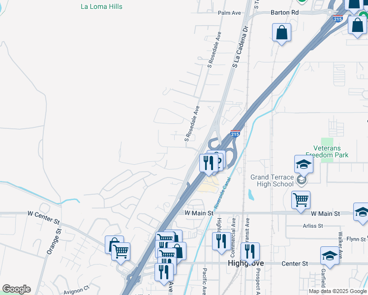 map of restaurants, bars, coffee shops, grocery stores, and more near 221 Maryknoll Drive in Colton