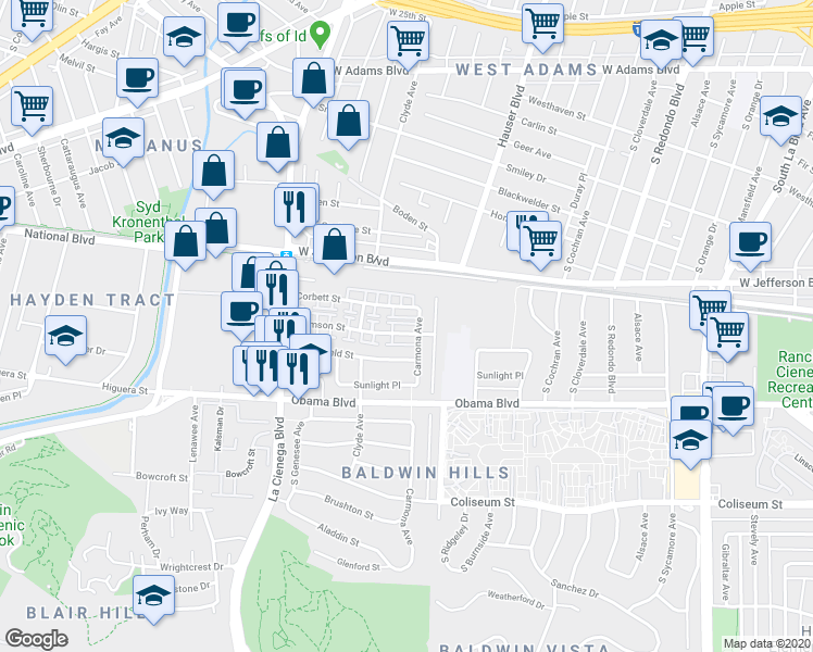 map of restaurants, bars, coffee shops, grocery stores, and more near 5630 Corbett Street in Los Angeles