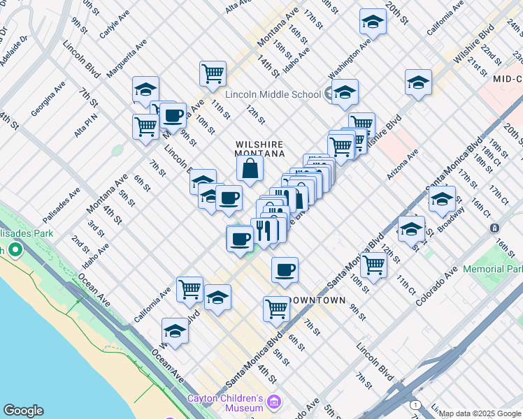 map of restaurants, bars, coffee shops, grocery stores, and more near 1118 10th Street in Santa Monica