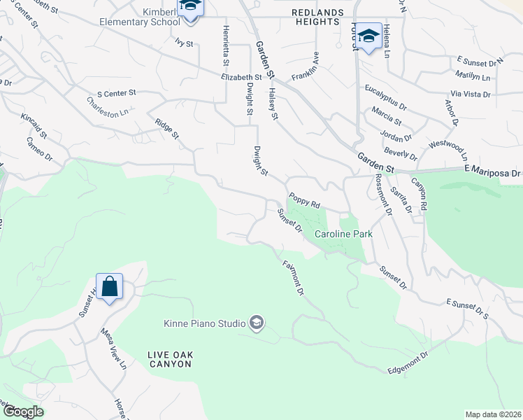 map of restaurants, bars, coffee shops, grocery stores, and more near 1710 Fairmont Drive in Redlands