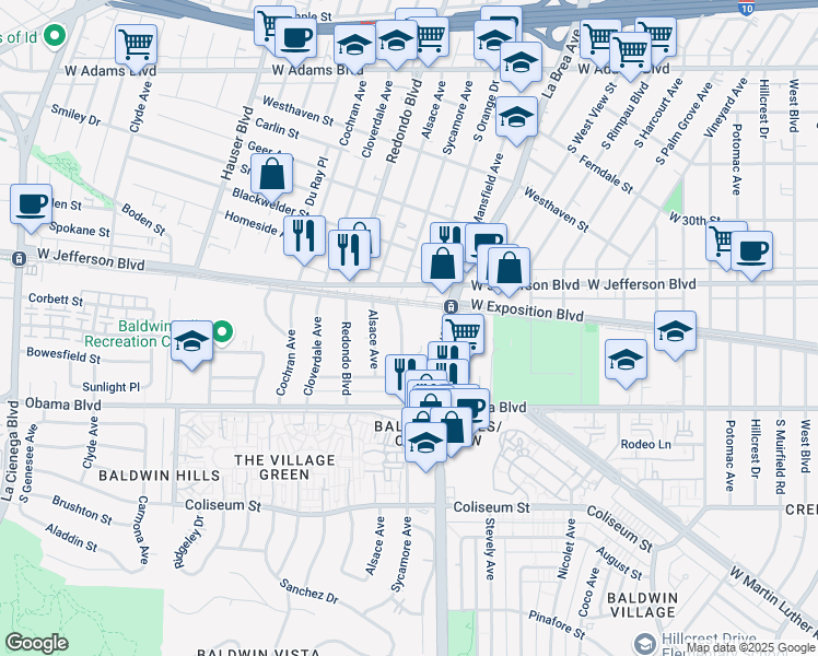 map of restaurants, bars, coffee shops, grocery stores, and more near 3444 South Sycamore Avenue in Los Angeles
