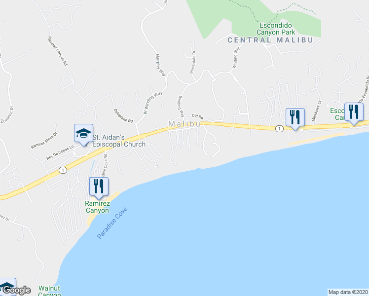 map of restaurants, bars, coffee shops, grocery stores, and more near 27808 Pacific Coast Highway in Malibu