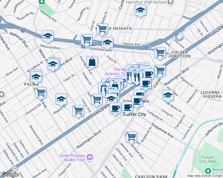 map of restaurants, bars, coffee shops, grocery stores, and more near in Los Angeles