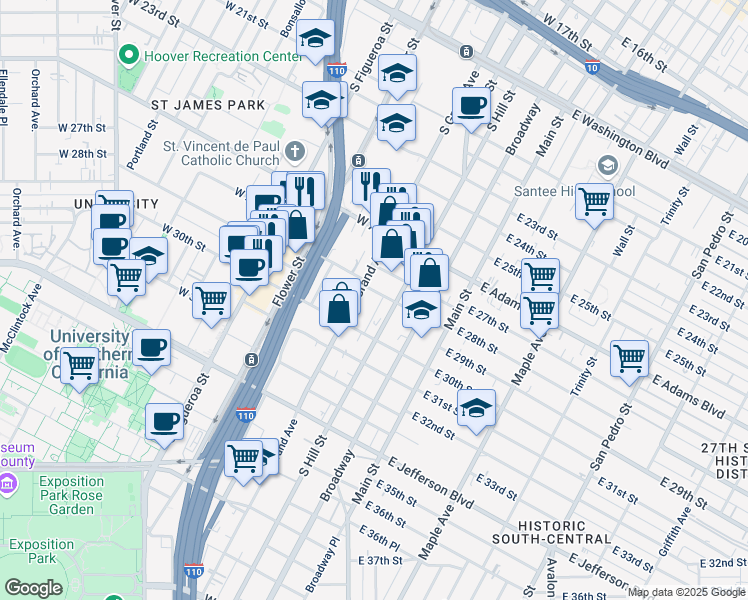 map of restaurants, bars, coffee shops, grocery stores, and more near in Los Angeles