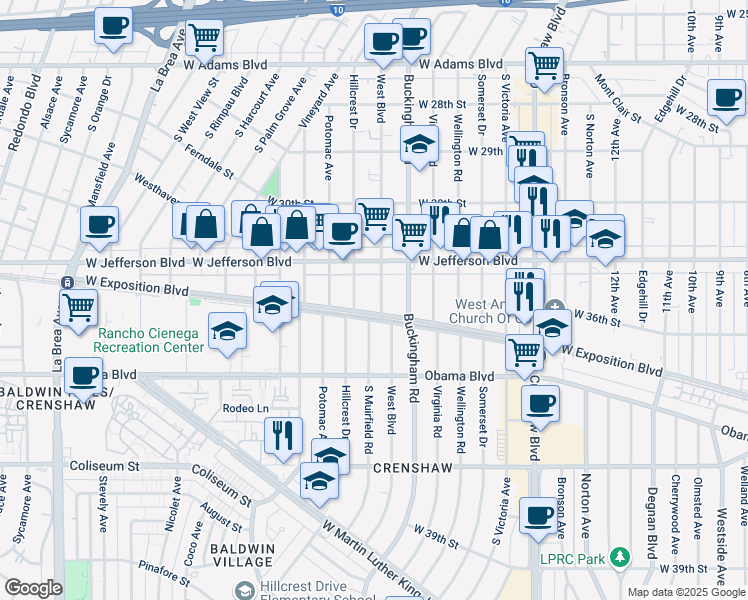 map of restaurants, bars, coffee shops, grocery stores, and more near 3436 Hillcrest Drive in Los Angeles