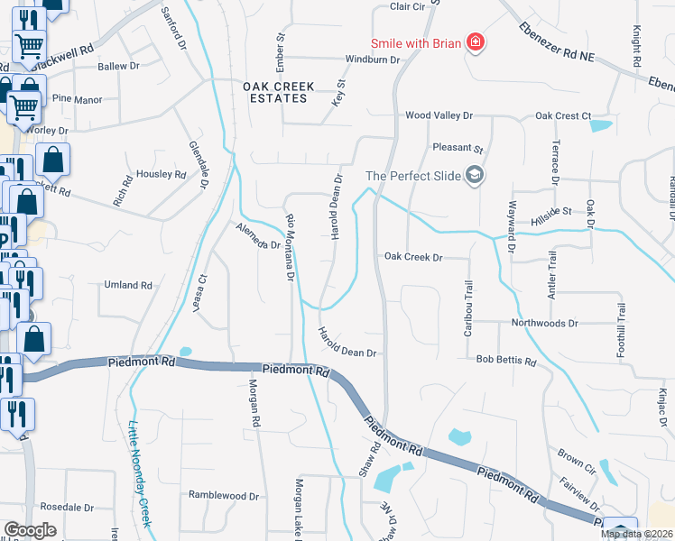 map of restaurants, bars, coffee shops, grocery stores, and more near 2998 Harold Dean Drive in Marietta