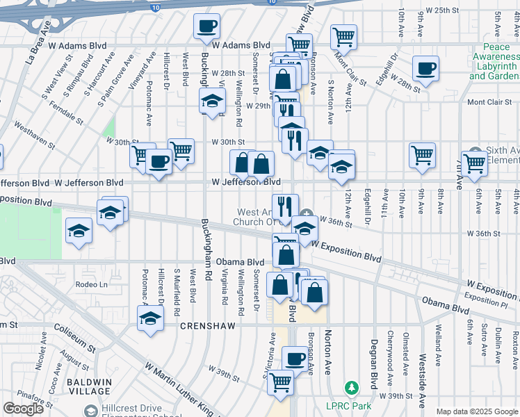 map of restaurants, bars, coffee shops, grocery stores, and more near 3520 Somerset Drive in Los Angeles