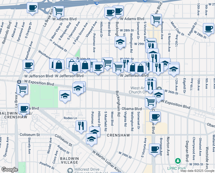 map of restaurants, bars, coffee shops, grocery stores, and more near 3436 Hillcrest Drive in Los Angeles