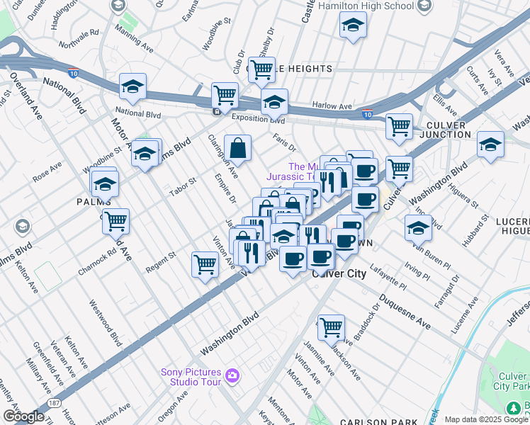 map of restaurants, bars, coffee shops, grocery stores, and more near 3725 1/2 Dunn Drive in Los Angeles