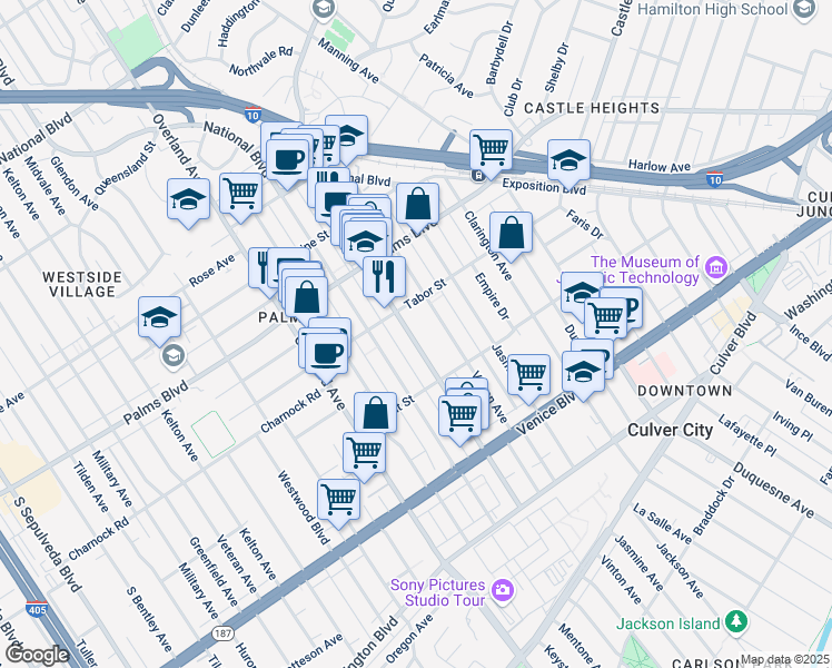 map of restaurants, bars, coffee shops, grocery stores, and more near in Los Angeles