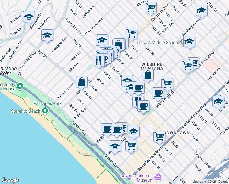 map of restaurants, bars, coffee shops, grocery stores, and more near 928 6th Court in Santa Monica