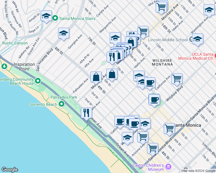map of restaurants, bars, coffee shops, grocery stores, and more near 830 5th Street in Santa Monica
