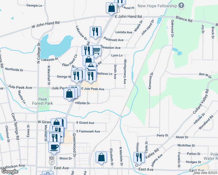 map of restaurants, bars, coffee shops, grocery stores, and more near 327 East Jule Peek Avenue in Cedartown