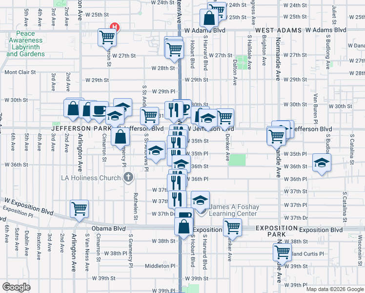 map of restaurants, bars, coffee shops, grocery stores, and more near in Los Angeles