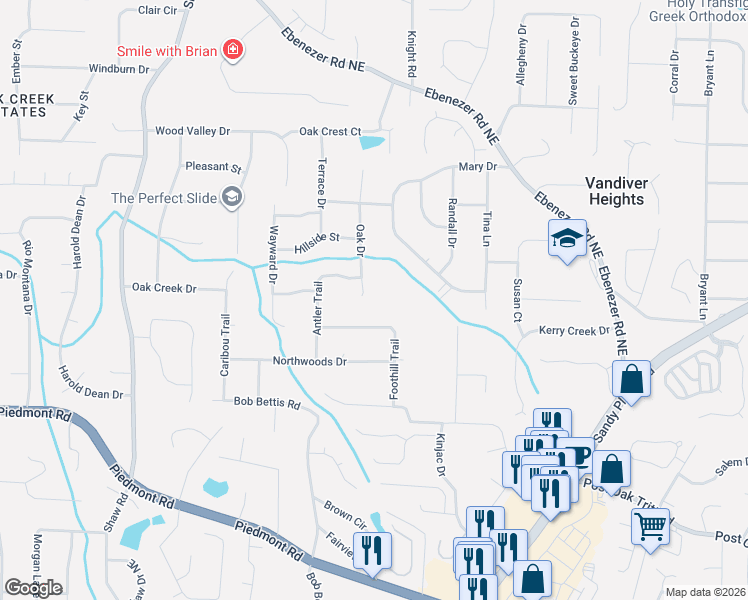 map of restaurants, bars, coffee shops, grocery stores, and more near 3000 Tara Terrace in Marietta