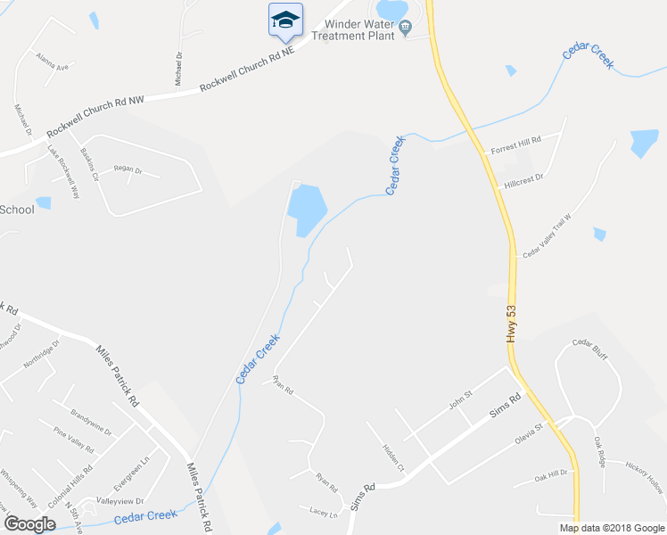 map of restaurants, bars, coffee shops, grocery stores, and more near 515 Ryan Lane in Winder