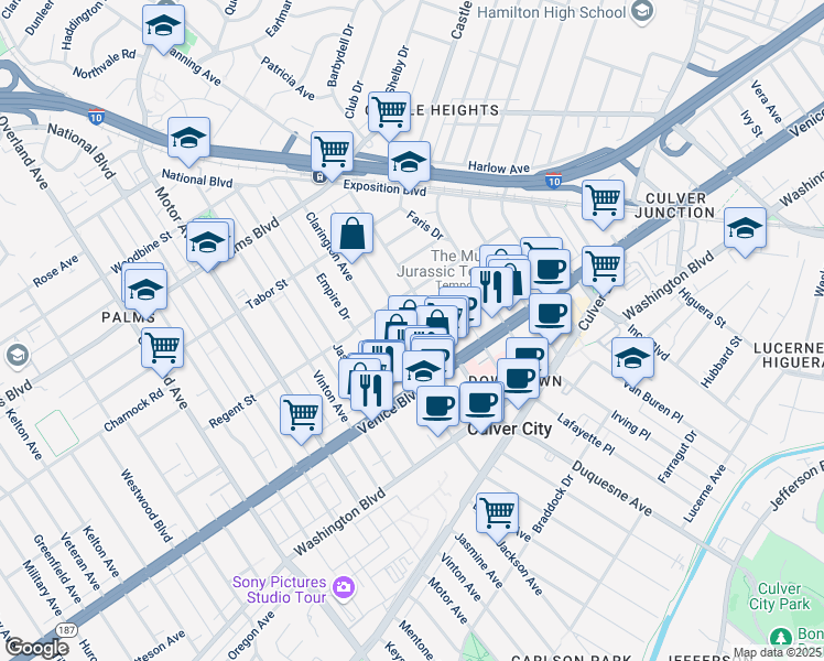 map of restaurants, bars, coffee shops, grocery stores, and more near 3725 1/2 Dunn Drive in Los Angeles