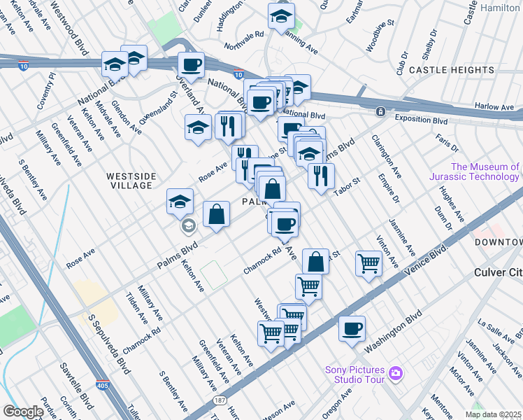 map of restaurants, bars, coffee shops, grocery stores, and more near in Los Angeles
