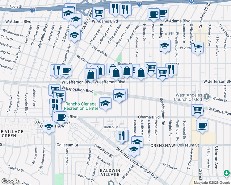 map of restaurants, bars, coffee shops, grocery stores, and more near 3430 Field Avenue in Los Angeles