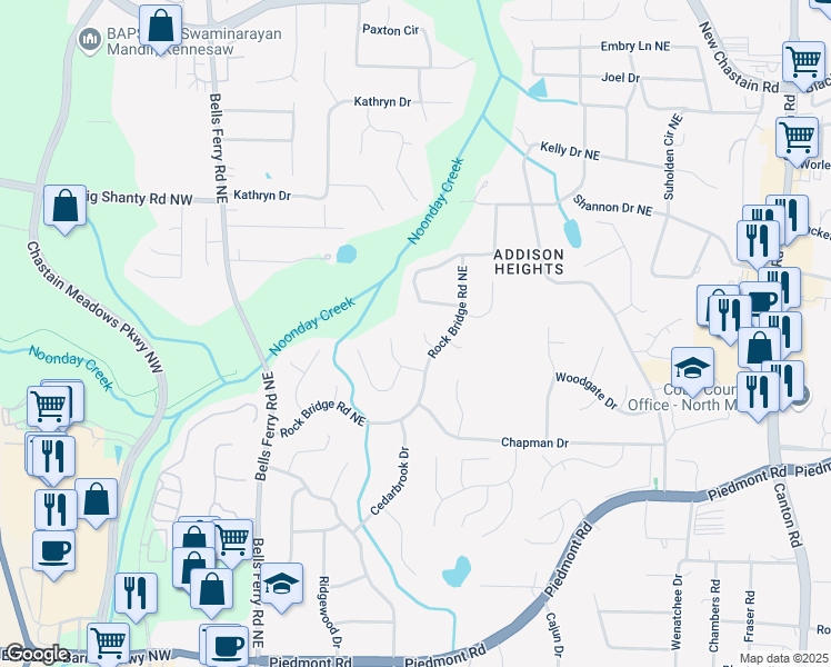 map of restaurants, bars, coffee shops, grocery stores, and more near 323 West Claiborne Court Northeast in Marietta