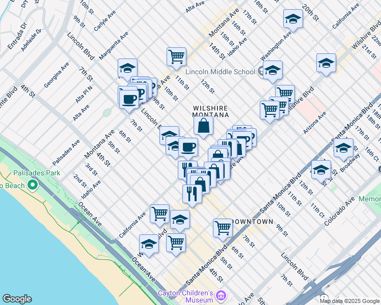 map of restaurants, bars, coffee shops, grocery stores, and more near 1037 Lincoln Boulevard in Santa Monica