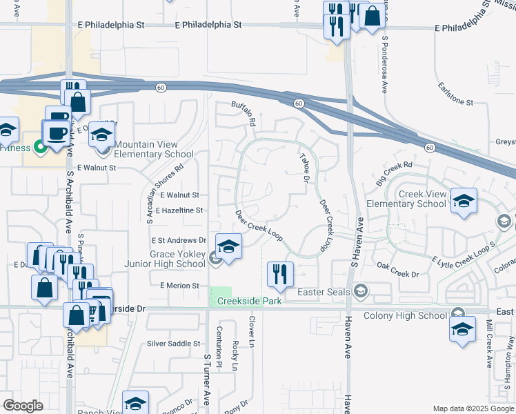 map of restaurants, bars, coffee shops, grocery stores, and more near in Ontario