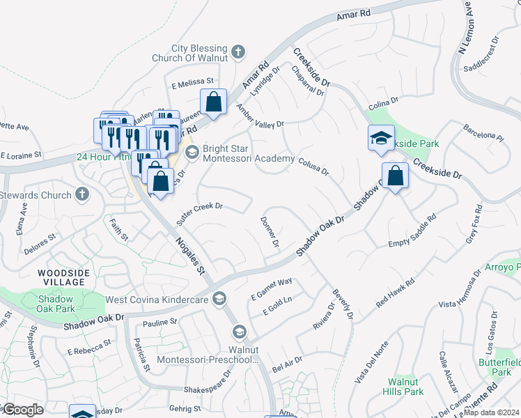 map of restaurants, bars, coffee shops, grocery stores, and more near 772 Bonnie Claire Drive in Walnut