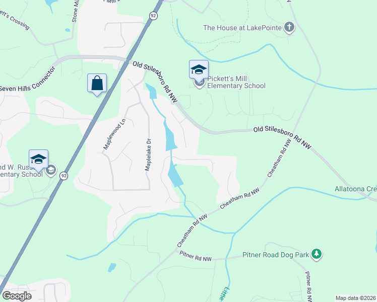 map of restaurants, bars, coffee shops, grocery stores, and more near 6379 Granbury Walk in Acworth