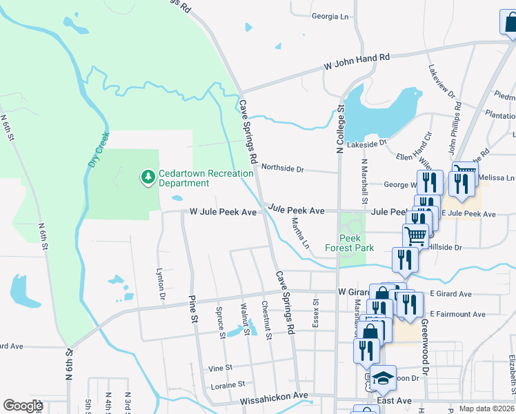 map of restaurants, bars, coffee shops, grocery stores, and more near 404 Jule Peek Avenue in Cedartown