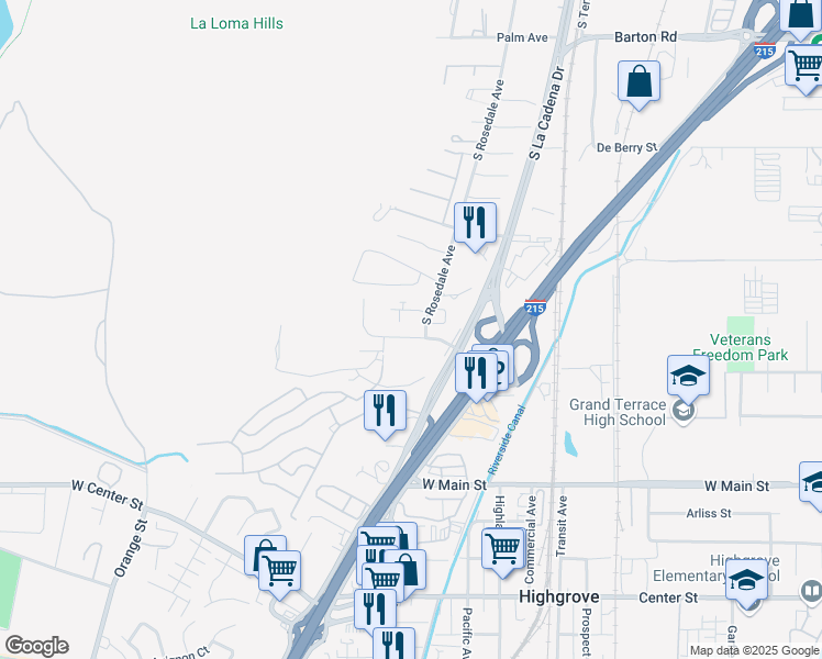 map of restaurants, bars, coffee shops, grocery stores, and more near 221 Maryknoll Drive in Colton