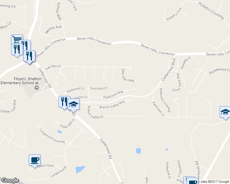 map of restaurants, bars, coffee shops, grocery stores, and more near 221 Parkmont Way in Dallas