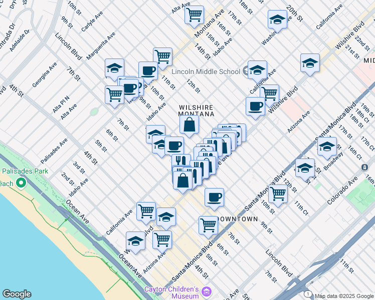 map of restaurants, bars, coffee shops, grocery stores, and more near 1060 9th Street in Santa Monica