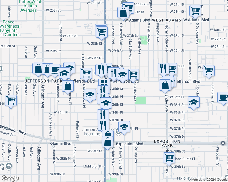 map of restaurants, bars, coffee shops, grocery stores, and more near in Los Angeles