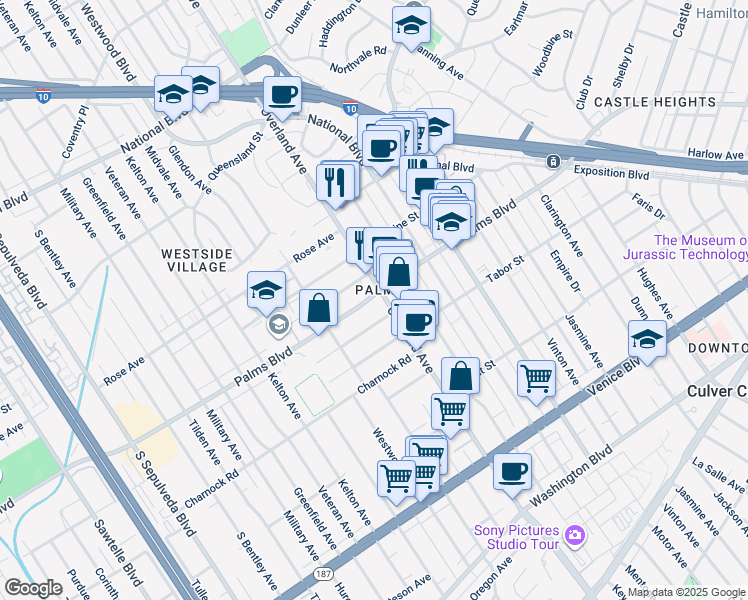 map of restaurants, bars, coffee shops, grocery stores, and more near in Los Angeles