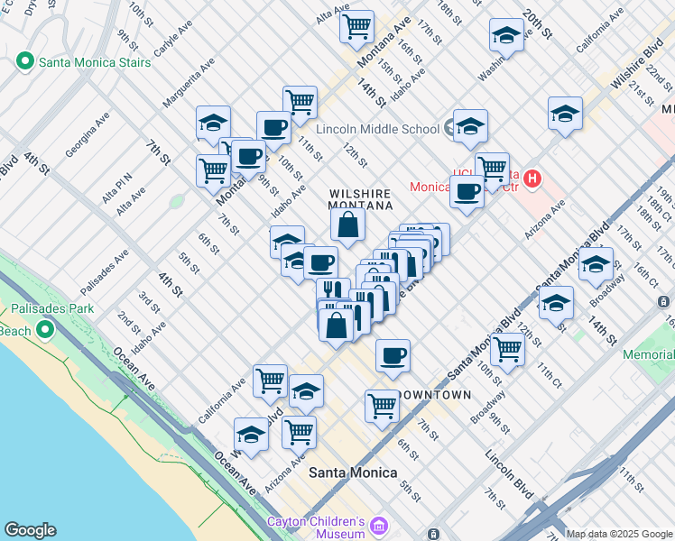 map of restaurants, bars, coffee shops, grocery stores, and more near 1060 9th Street in Santa Monica