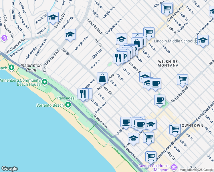 map of restaurants, bars, coffee shops, grocery stores, and more near in Santa Monica