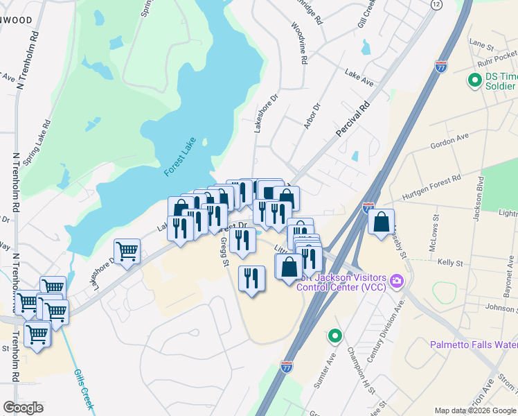 map of restaurants, bars, coffee shops, grocery stores, and more near 5508 Lakeshore Drive in Columbia