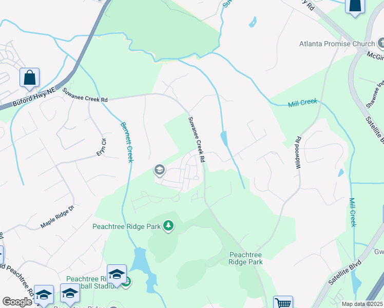map of restaurants, bars, coffee shops, grocery stores, and more near 3260 Bennett Creek Lane in Johns Creek