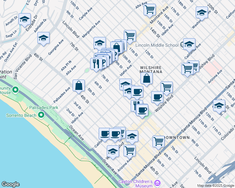 map of restaurants, bars, coffee shops, grocery stores, and more near 942 7th Street in Santa Monica