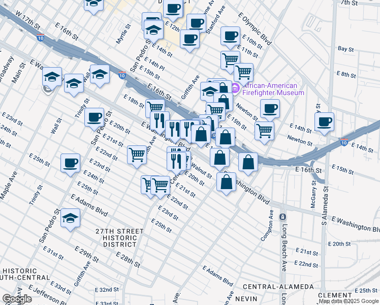 map of restaurants, bars, coffee shops, grocery stores, and more near in Los Angeles
