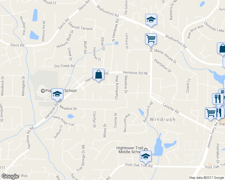 map of restaurants, bars, coffee shops, grocery stores, and more near 3702 Portland Court in Marietta