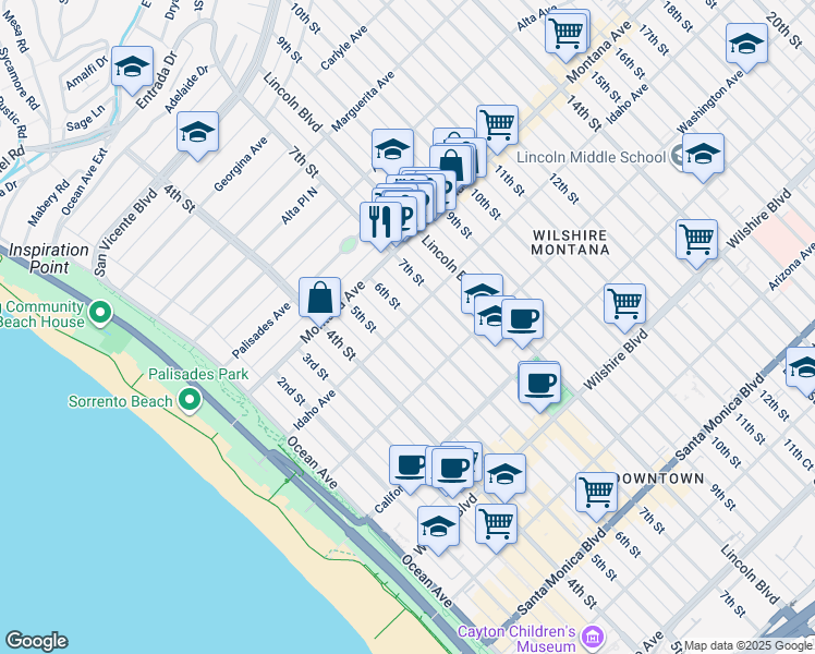 map of restaurants, bars, coffee shops, grocery stores, and more near 530 Idaho Avenue in Santa Monica