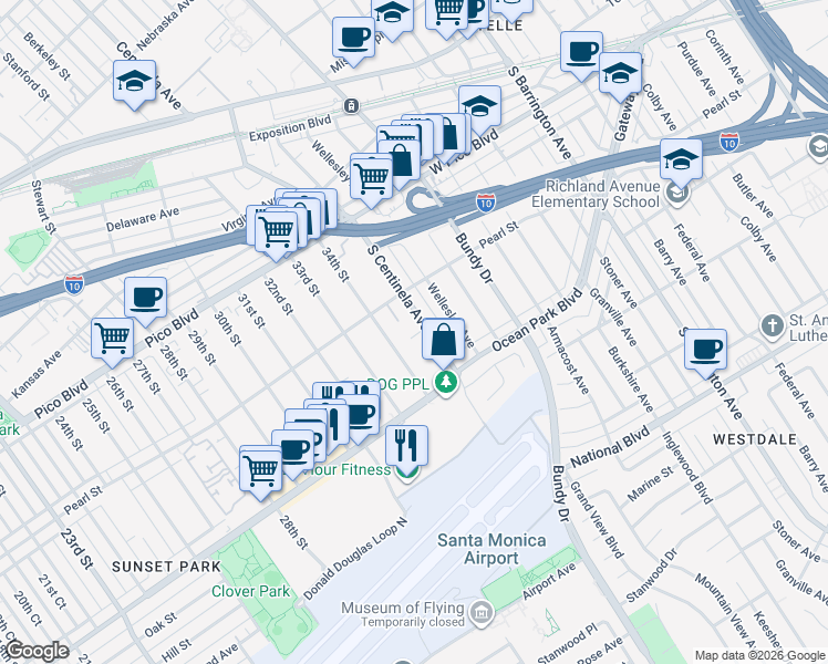 map of restaurants, bars, coffee shops, grocery stores, and more near 2637 South Centinela Avenue in Santa Monica