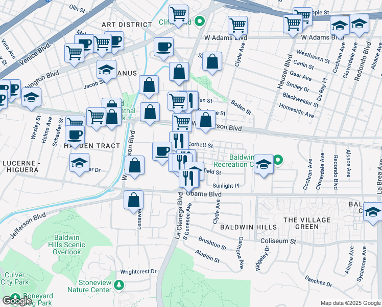 map of restaurants, bars, coffee shops, grocery stores, and more near 5757 1/2 Clemson Street in Los Angeles