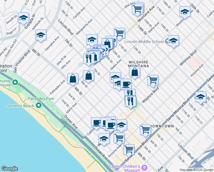 map of restaurants, bars, coffee shops, grocery stores, and more near in Santa Monica