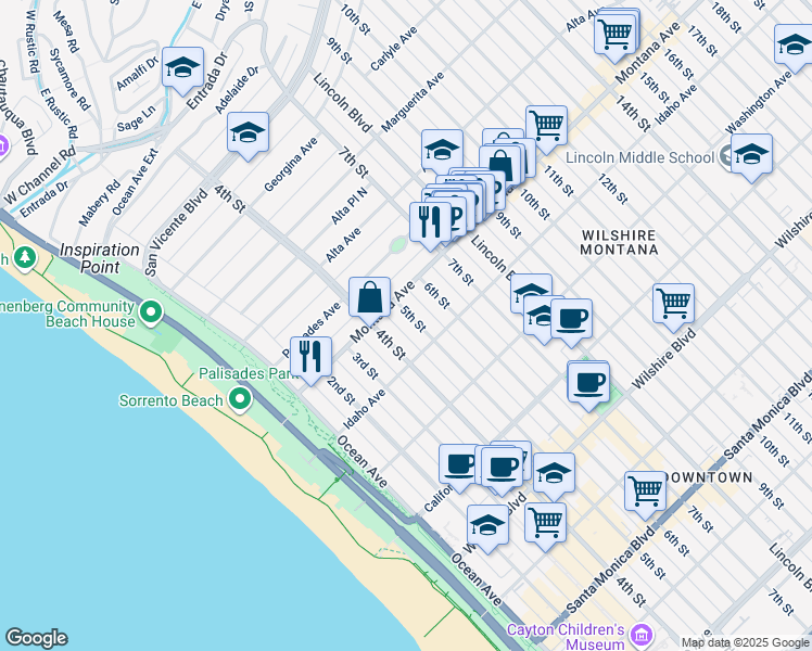 map of restaurants, bars, coffee shops, grocery stores, and more near 828 5th Street in Santa Monica